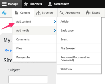 Select Add Content under the Content menu