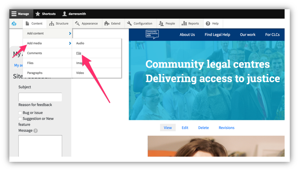 Hover over Content and select Add Content