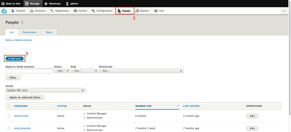 Select add new user from the people menu