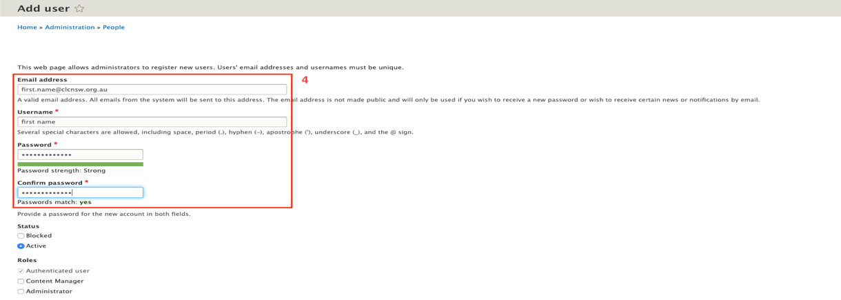 Fill in at the email, password and username boxes